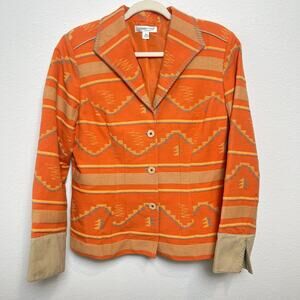 Coldwater Creek Southwestern Blazer Jacket Size 12 Orange Tribal Print Western